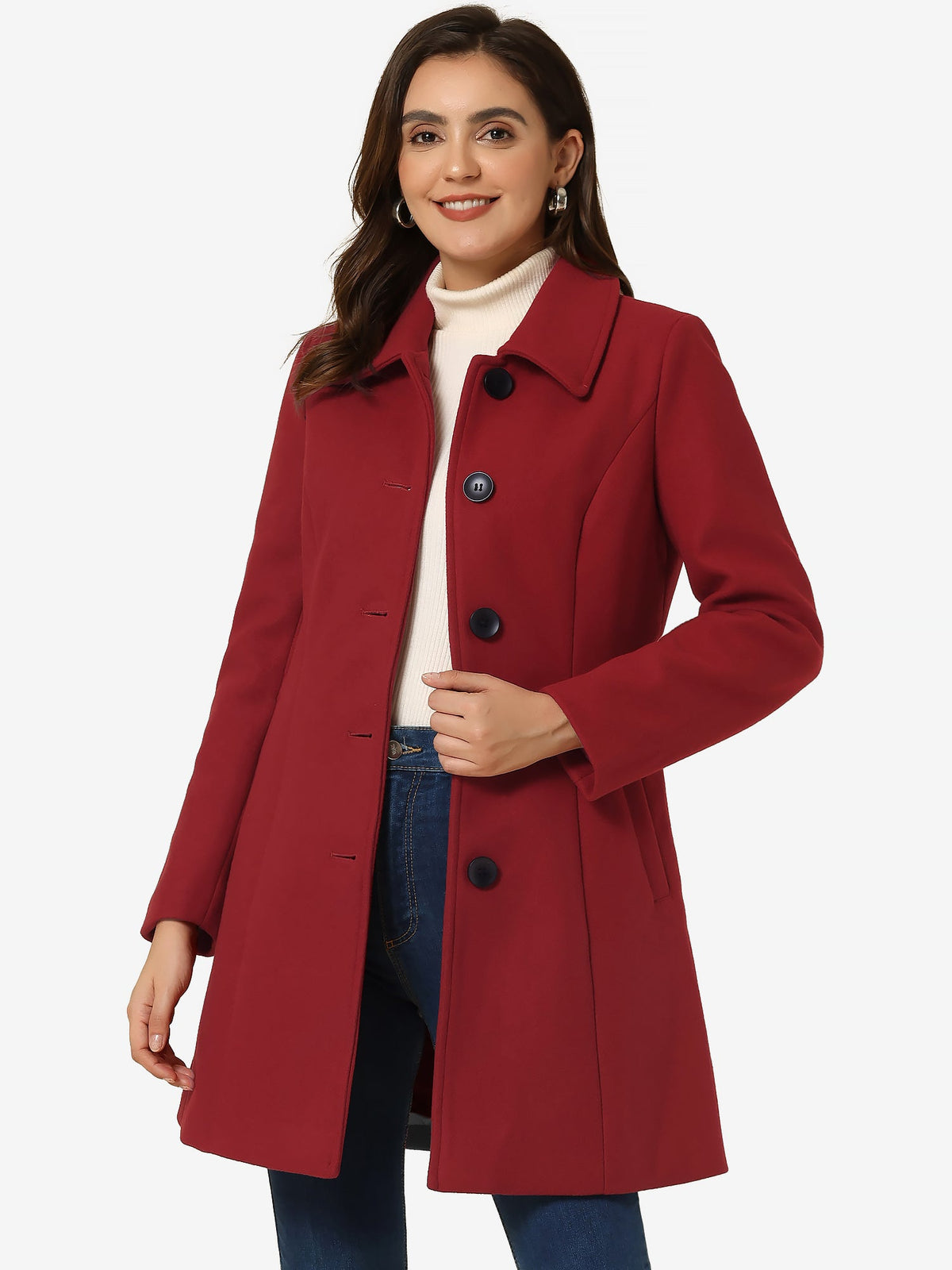 Women's Mid Length Button Front Overcoat