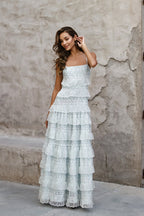 Maya | Tiered Long Sleeve Maxi Dress - Crochet Lace Trim & Ruffle Hem