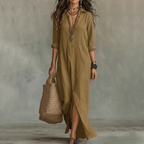 Agnes Linen Shirt Dress – Relaxed Fit, 3/4 Sleeves