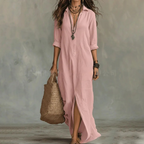 Agnes Linen Shirt Dress – Relaxed Fit, 3/4 Sleeves