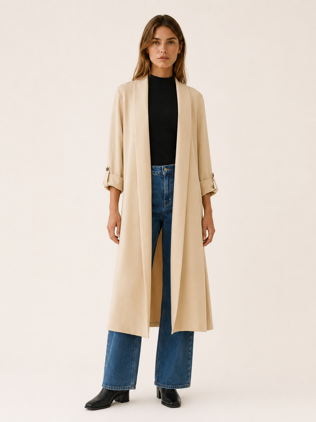 Violet | Relaxed Longline Roll-Tab Trench Coat