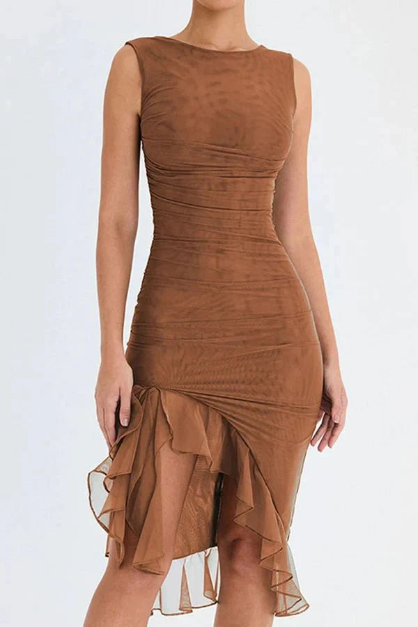 Charlotte Bodycon Midi Dress – Ruffled Hem