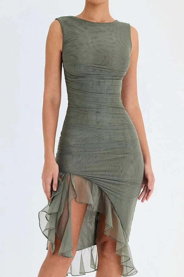 Charlotte Bodycon Midi Dress – Ruffled Hem