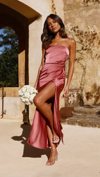Ilana Satin Spaghetti Strap Maxi Dress – High Slit
