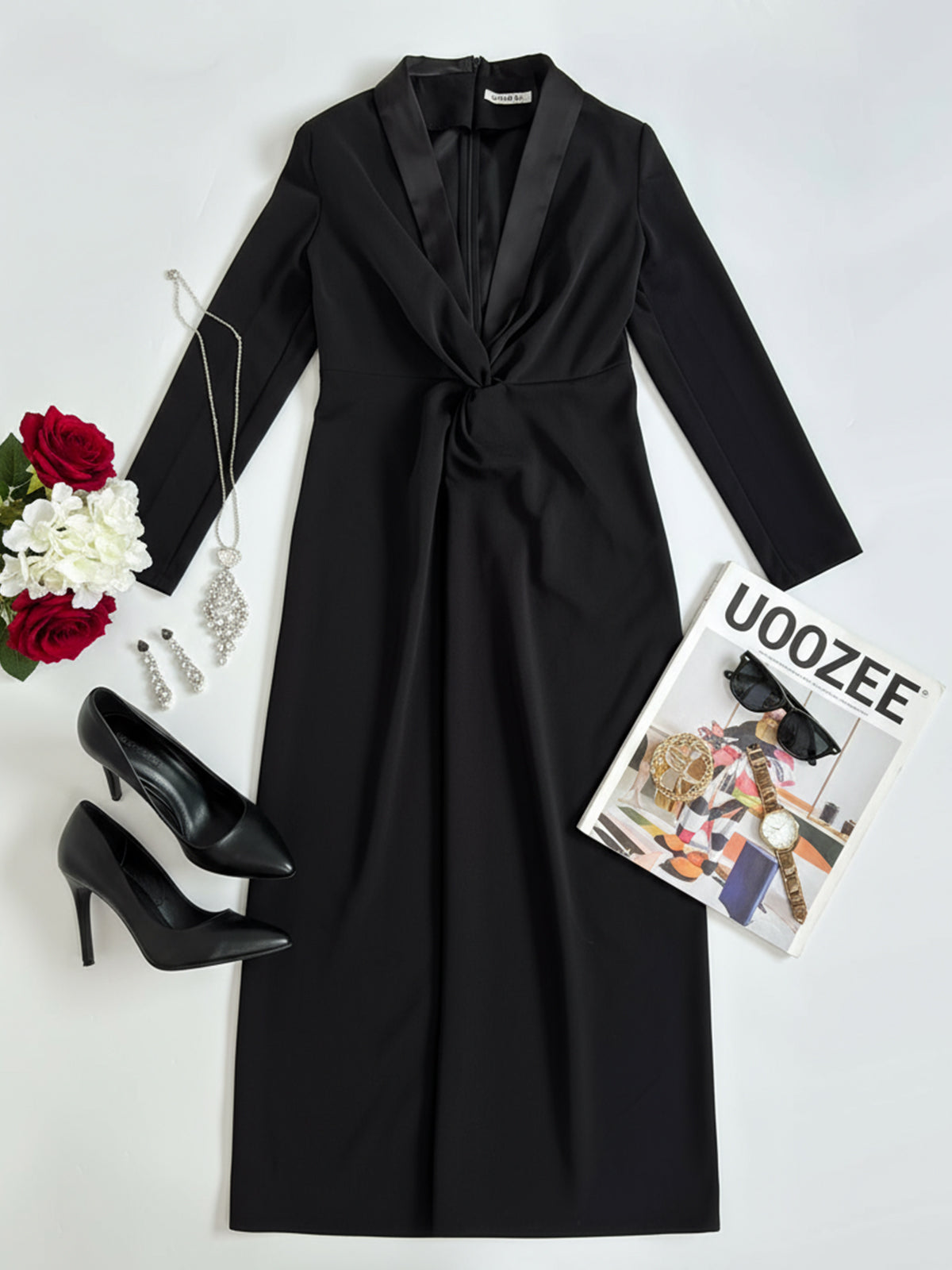 Women's Deep V-Neck Long Sleeve Maxi Dress