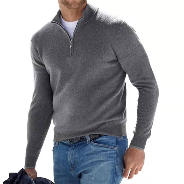Men's V-Neck Zip Detail Jumper