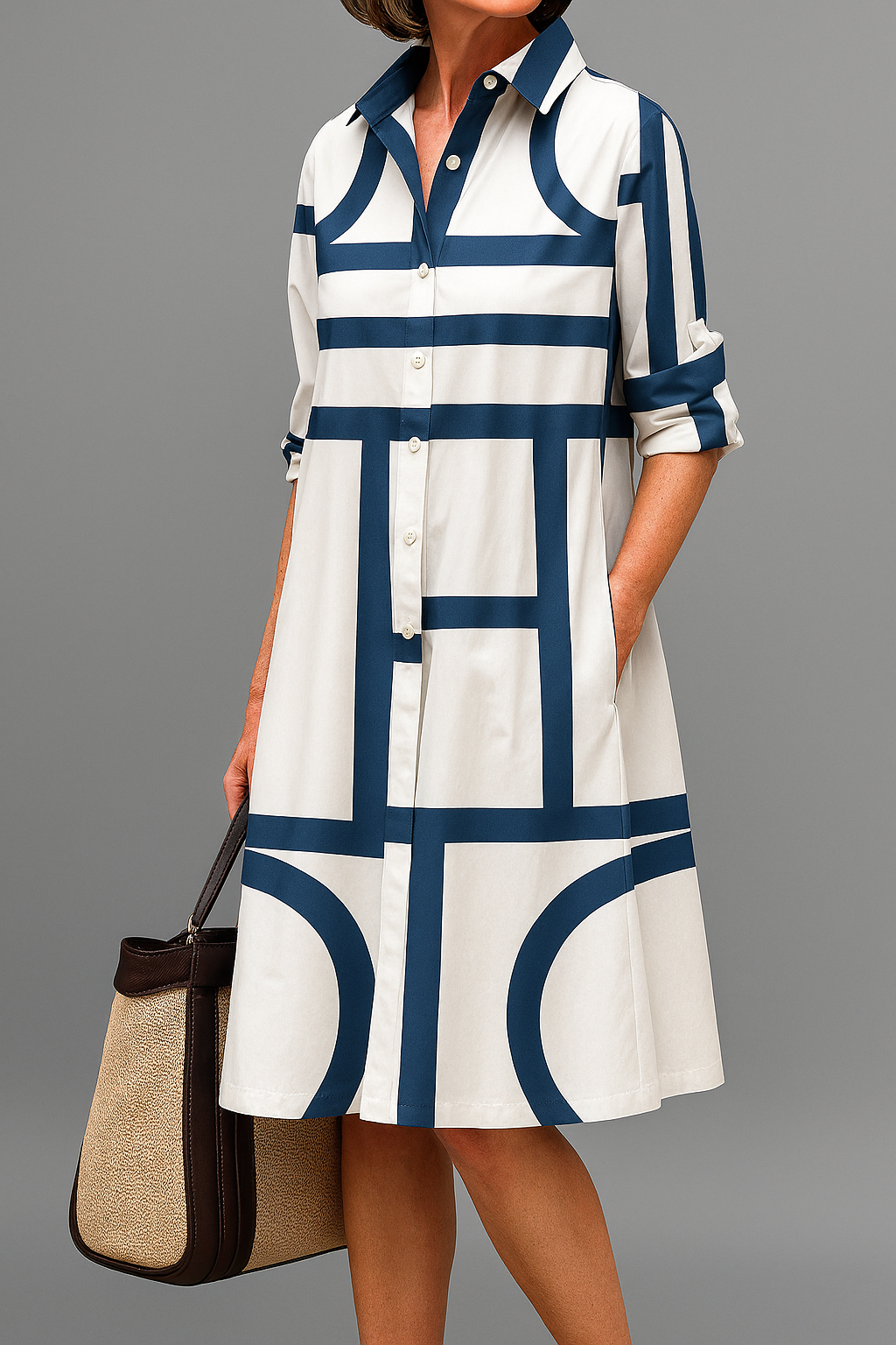 Sienna | Sophisticated Midi Dress, Forest Stripes