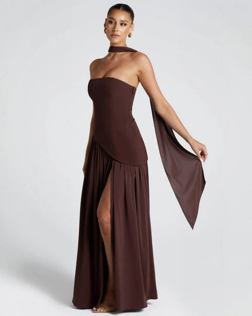 Women's Strapless Slit Maxi Dress