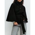 Women's Belted High Collar Cape Coat