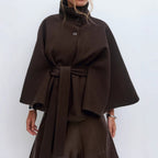 Women's Belted High Collar Cape Coat