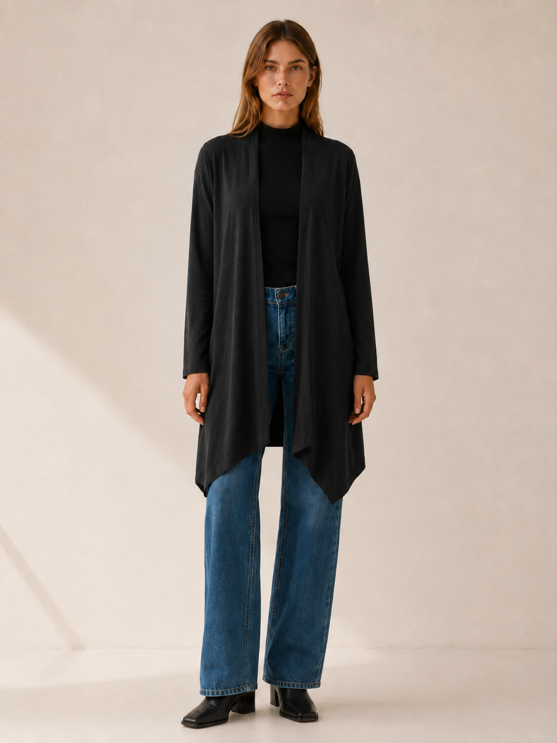 Phoebe | Draped Longline Open Front Cardigan