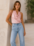 Cecily | Elegant Draped Halter Satin Top