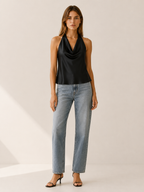 Cecily | Elegant Draped Halter Satin Top