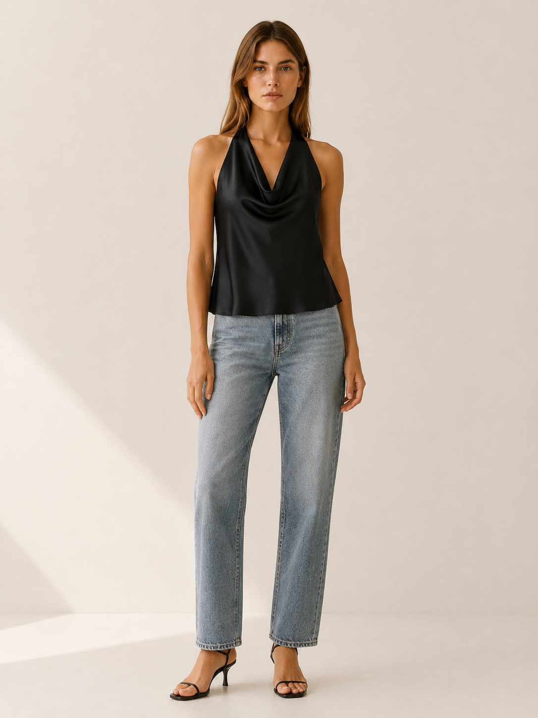 Cecily | Elegant Draped Halter Satin Top