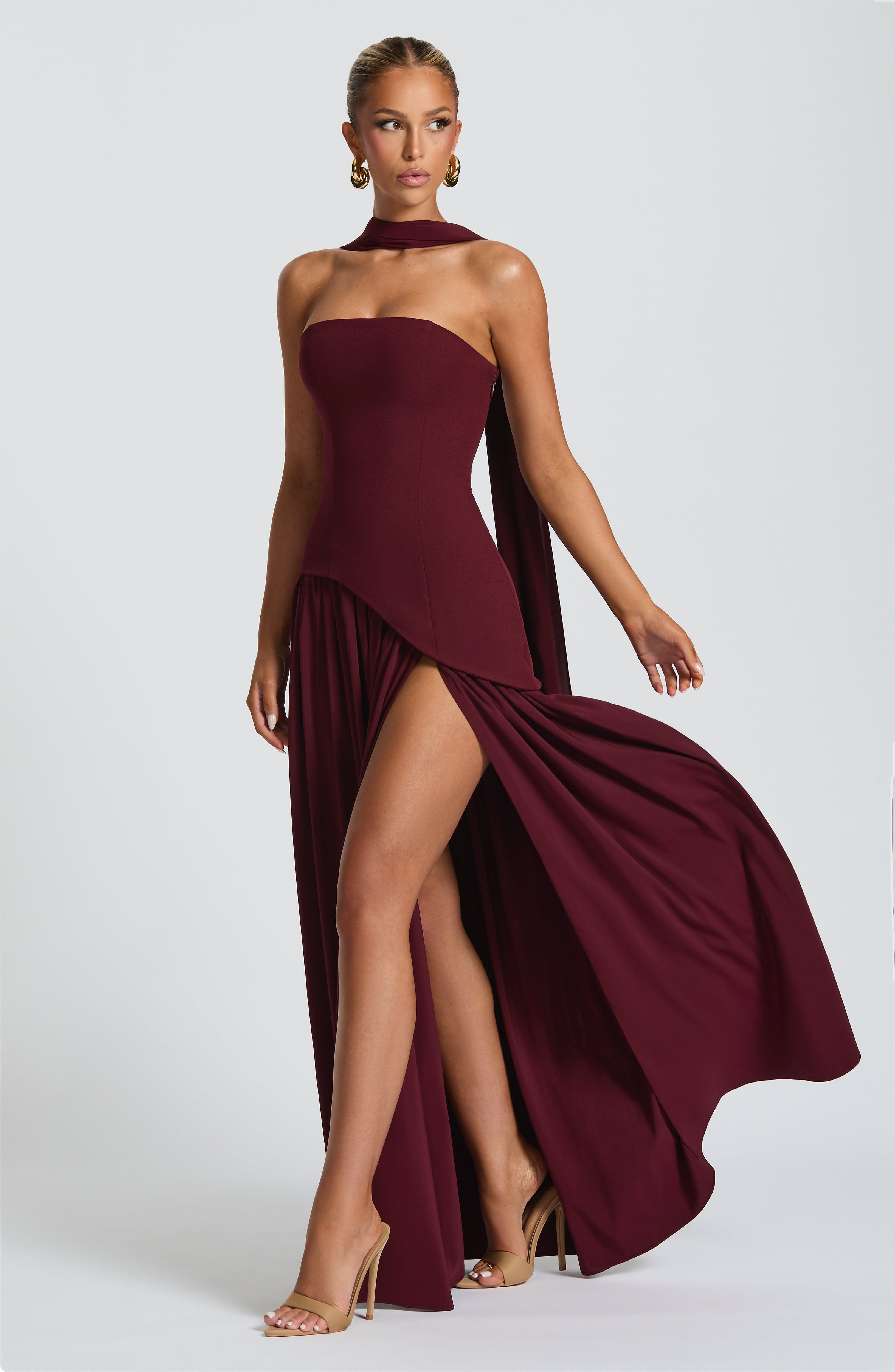 Women's Strapless Slit Maxi Dress