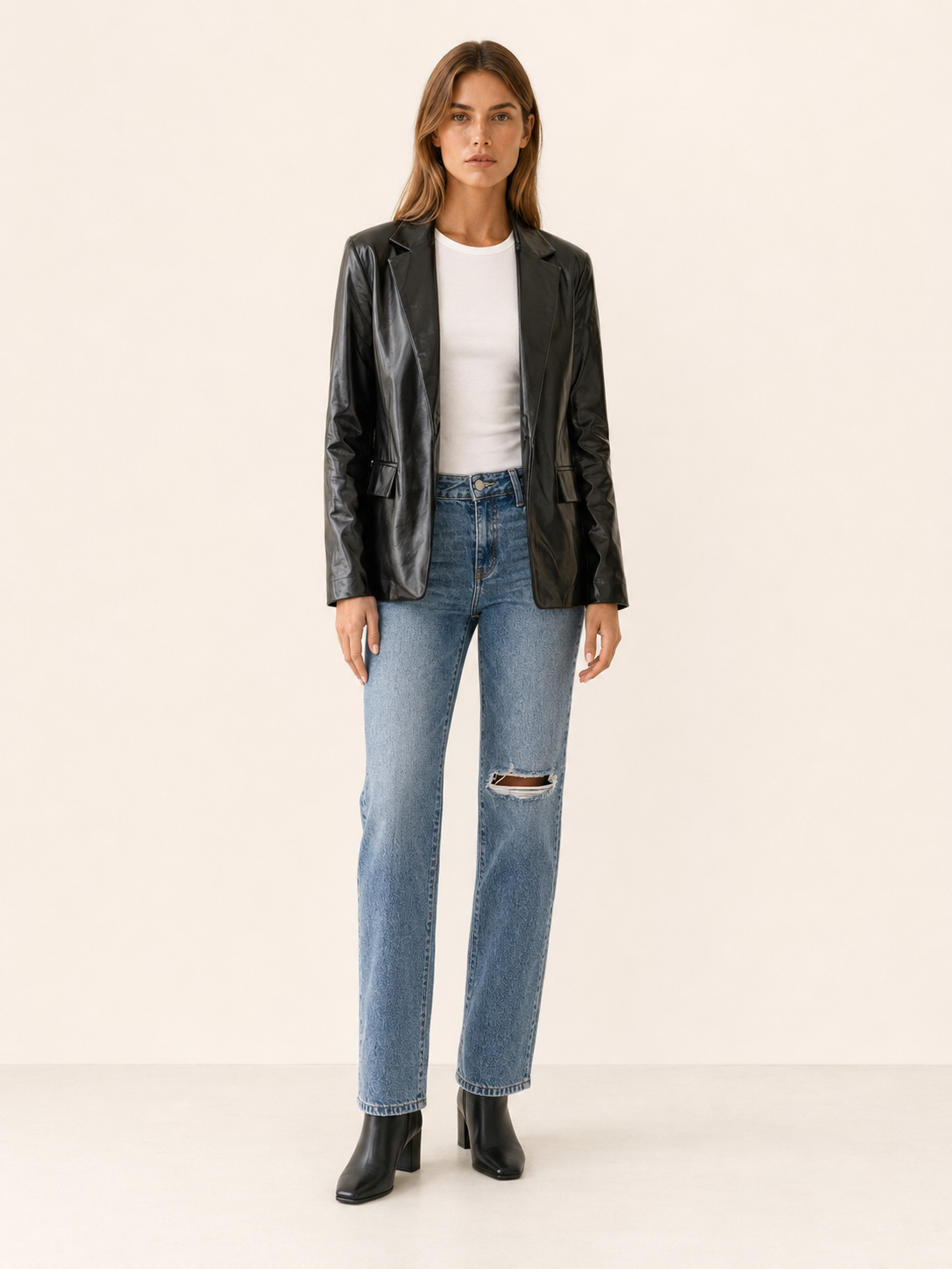 Alice | Sleek Oversized Faux Leather Blazer