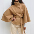 Women's Belted High Collar Cape Coat