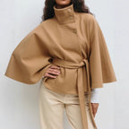 Women's Belted High Collar Cape Coat