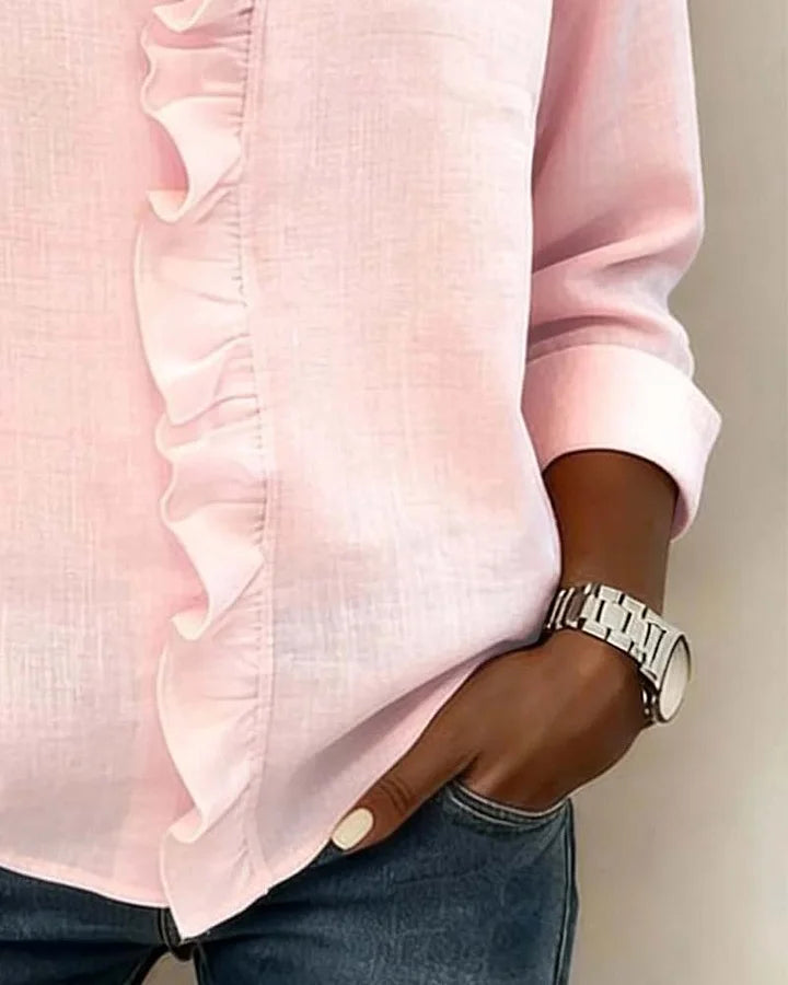Ruffled blouse with a V-neck
