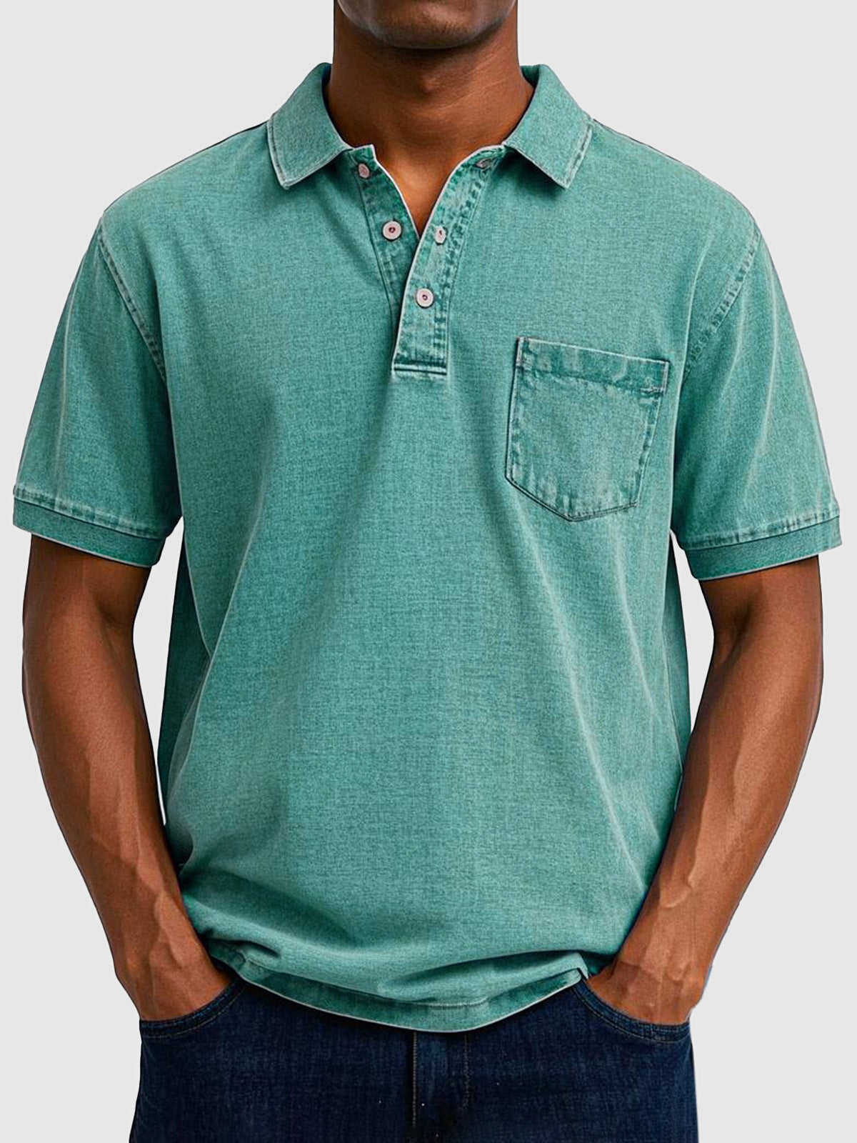 Men's Cotton Denim Short Sleeve Polo