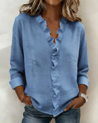 Ruffled blouse with a V-neck