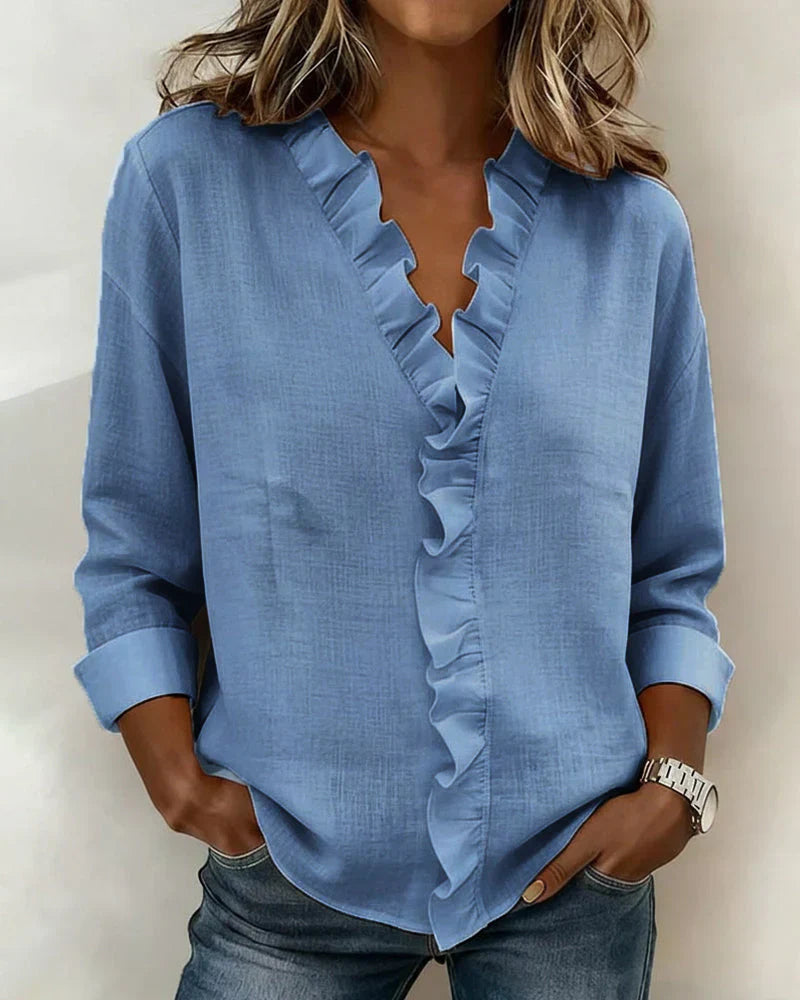 Ruffled blouse with a V-neck