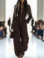 Women's Denim Wide Leg Stand Collar Jumpsuit