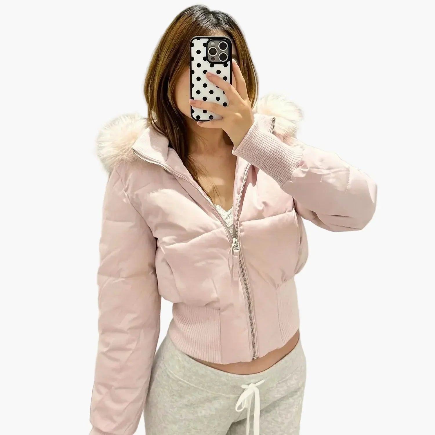 Women's Cropped Quilted Hooded Winter Jacket