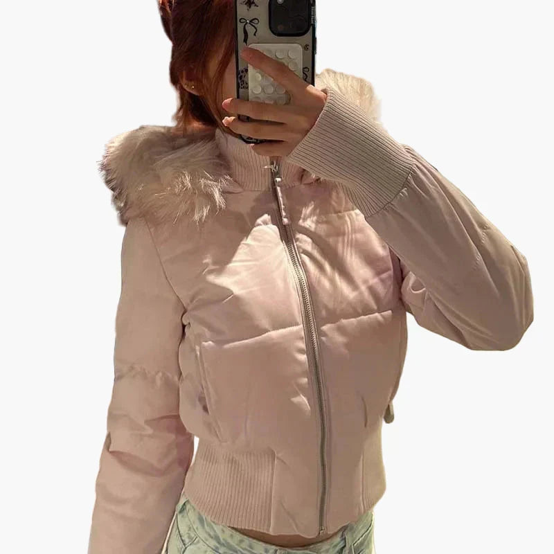 Women's Cropped Quilted Hooded Winter Jacket