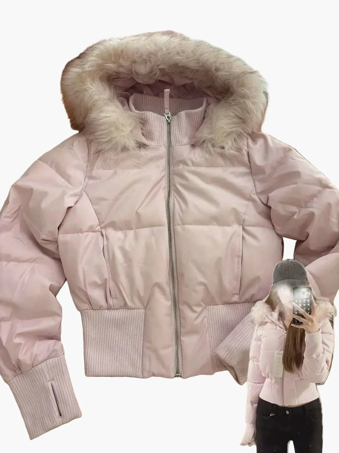 Women's Cropped Quilted Hooded Winter Jacket