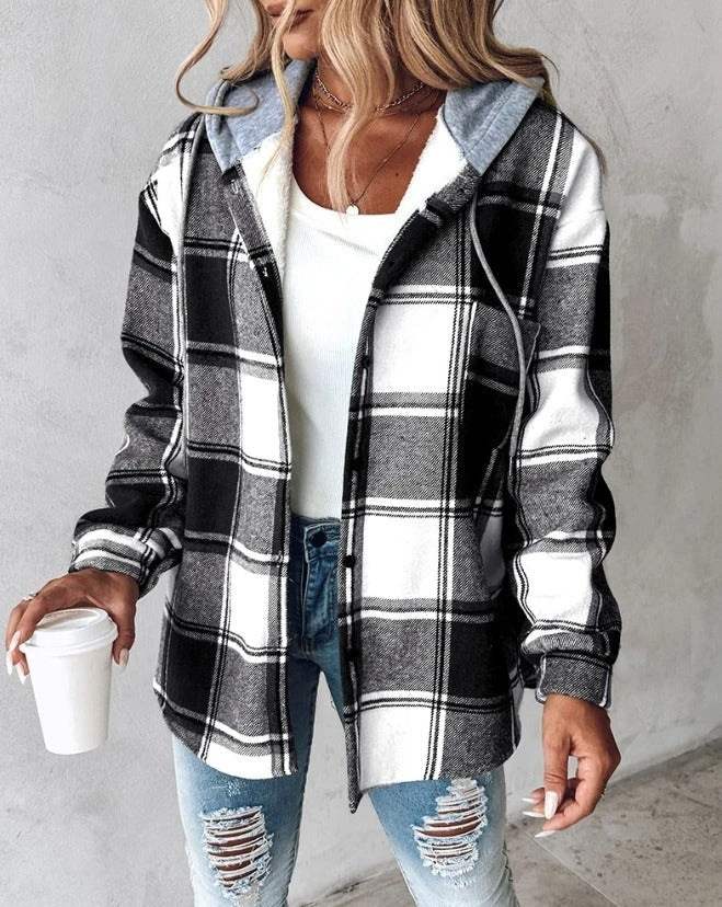 Freya | Cozy Plaid Button-Up Hoodie Jacket