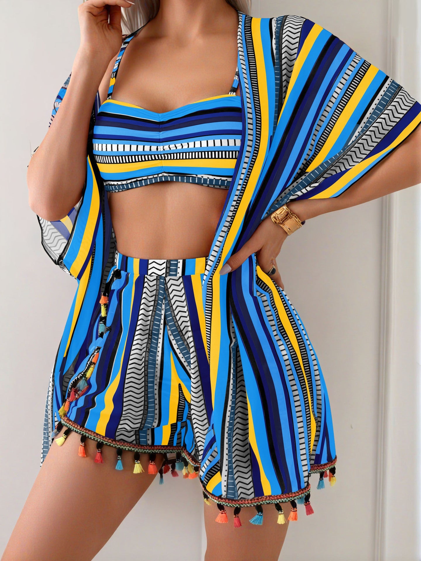 Women's 4-Piece Bikini Set – Cover-Up Shirt, Shorts