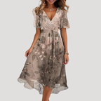 Women Floral Wrap Midi Dress Tummy Control
