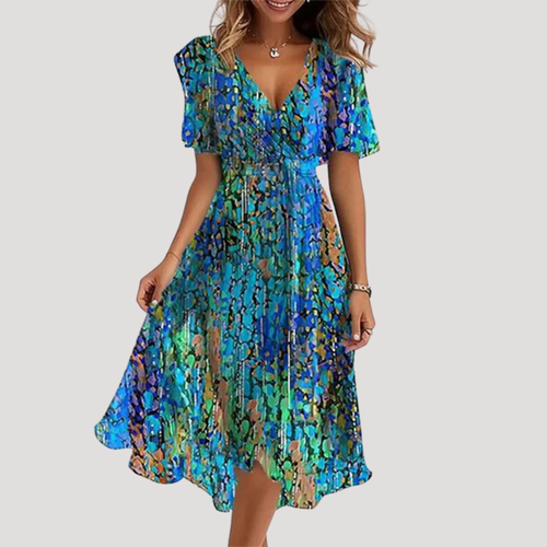 Women Floral Wrap Midi Dress Tummy Control