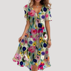 Women Floral Wrap Midi Dress Tummy Control