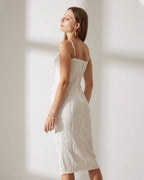 Women's Pearl Strap Water Ripple Midi Dress