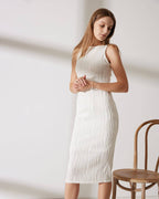 Women's Pearl Strap Water Ripple Midi Dress