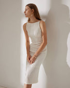 Women's Pearl Strap Water Ripple Midi Dress