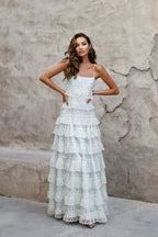 Maya | Tiered Long Sleeve Maxi Dress - Crochet Lace Trim & Ruffle Hem