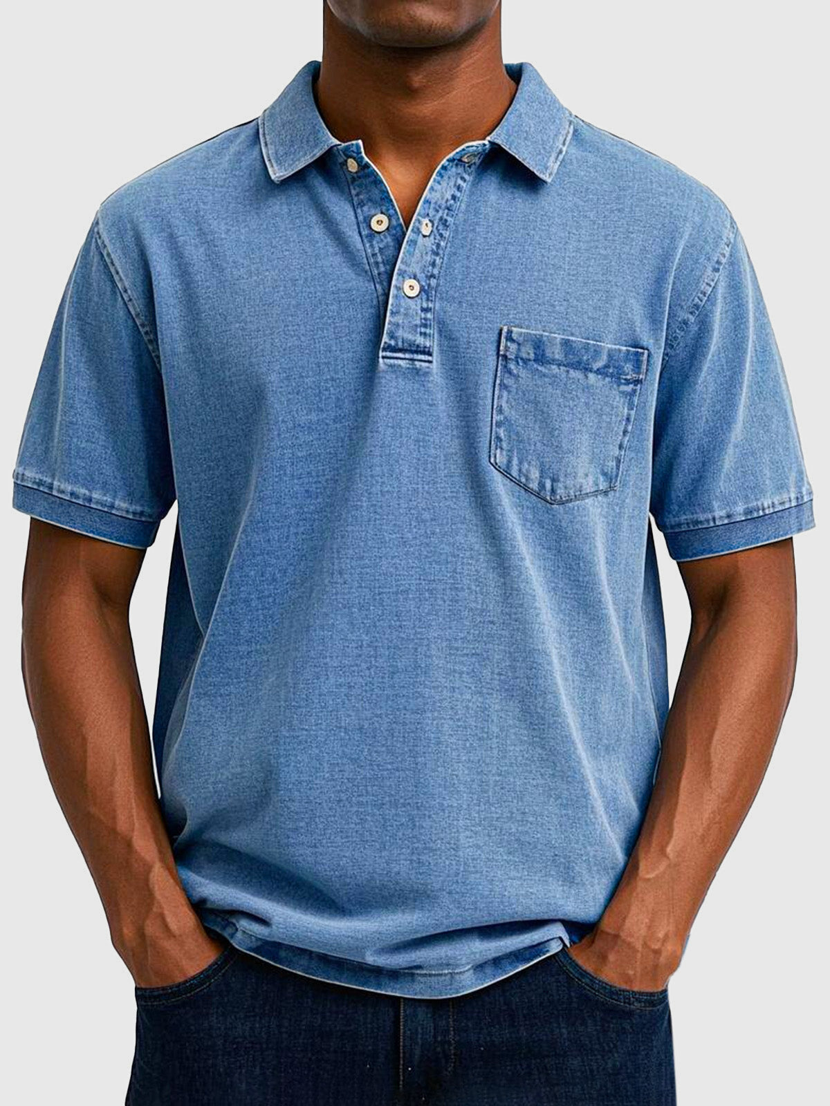 Men's Cotton Denim Short Sleeve Polo