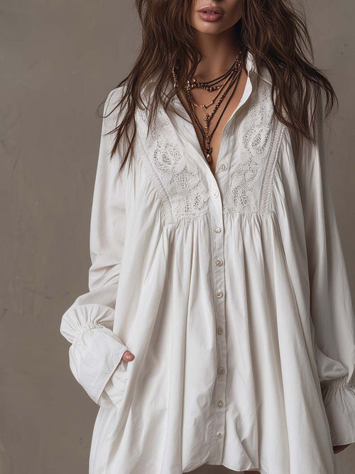 Erika | Lace Detail Button Shirt Dress