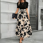 Hannah Floral Print Maxi Dress – High-Waisted Tie Front, A-Line