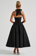 Despoina Satin Midi Dress – Sheen, Twirl Hem