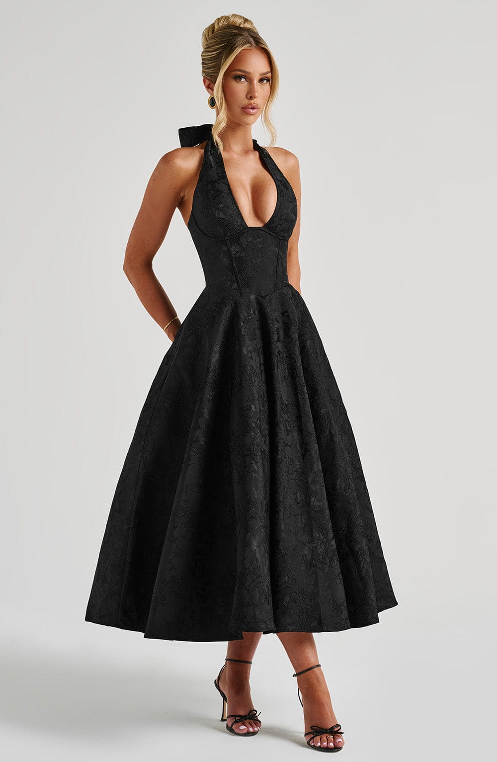 Despoina Satin Midi Dress – Sheen, Twirl Hem