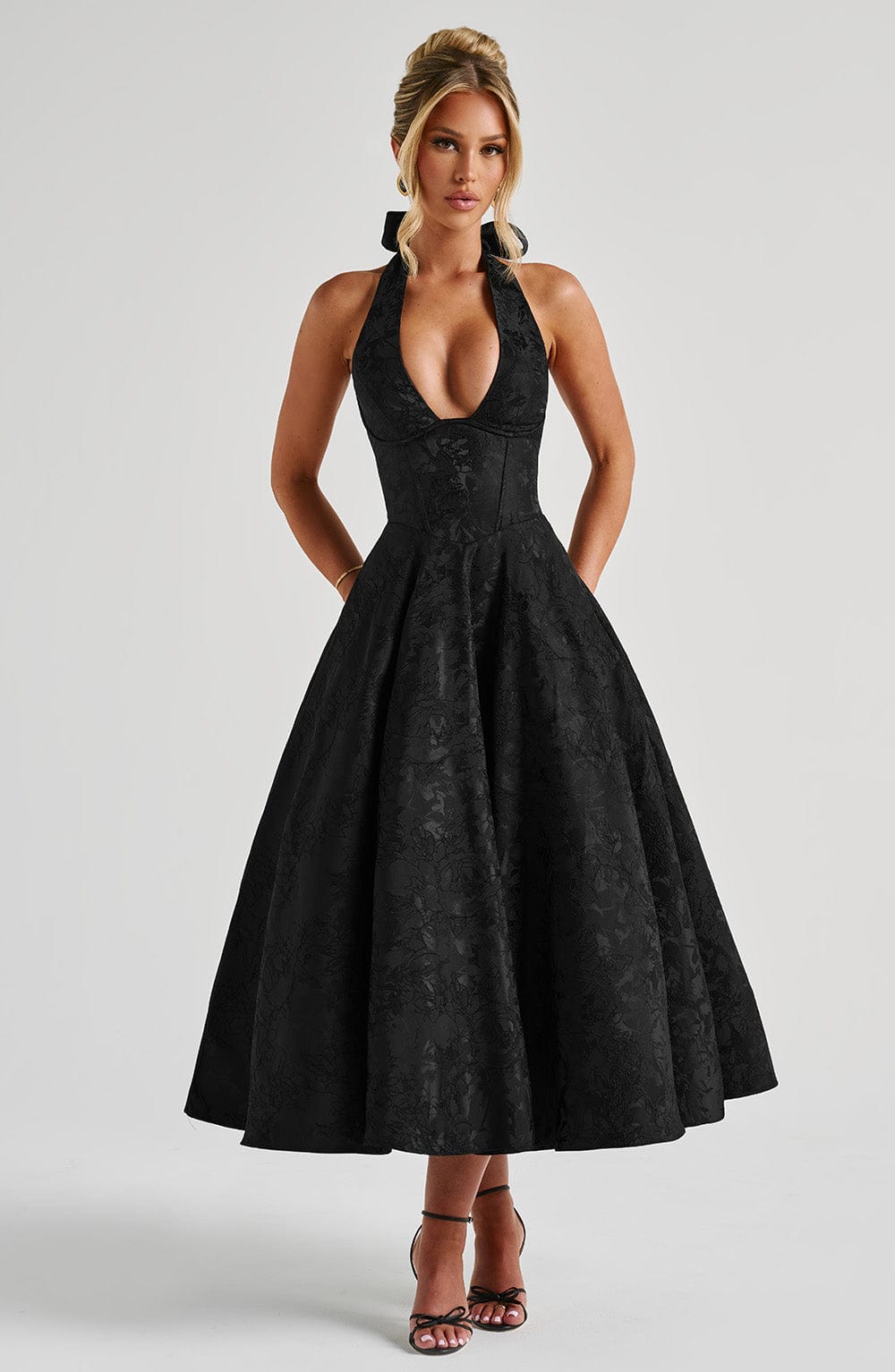 Despoina Satin Midi Dress – Sheen, Twirl Hem