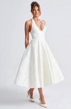 Despoina Satin Midi Dress – Sheen, Twirl Hem