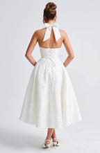 Despoina Satin Midi Dress – Sheen, Twirl Hem