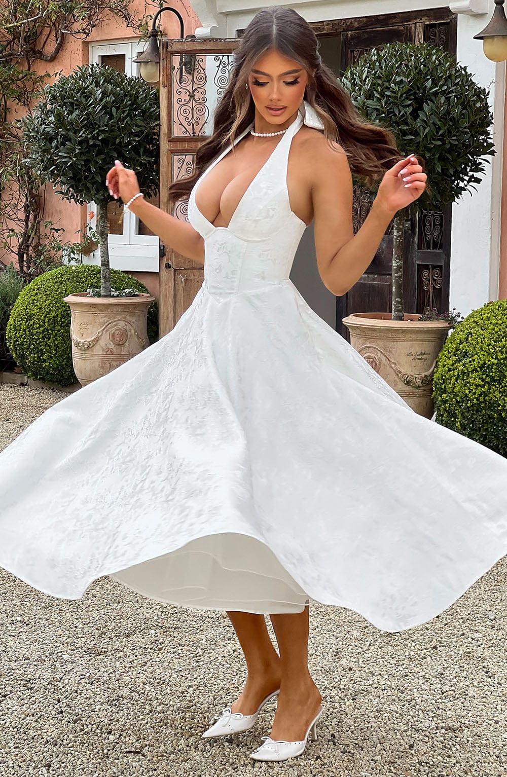 Despoina Satin Midi Dress – Sheen, Twirl Hem
