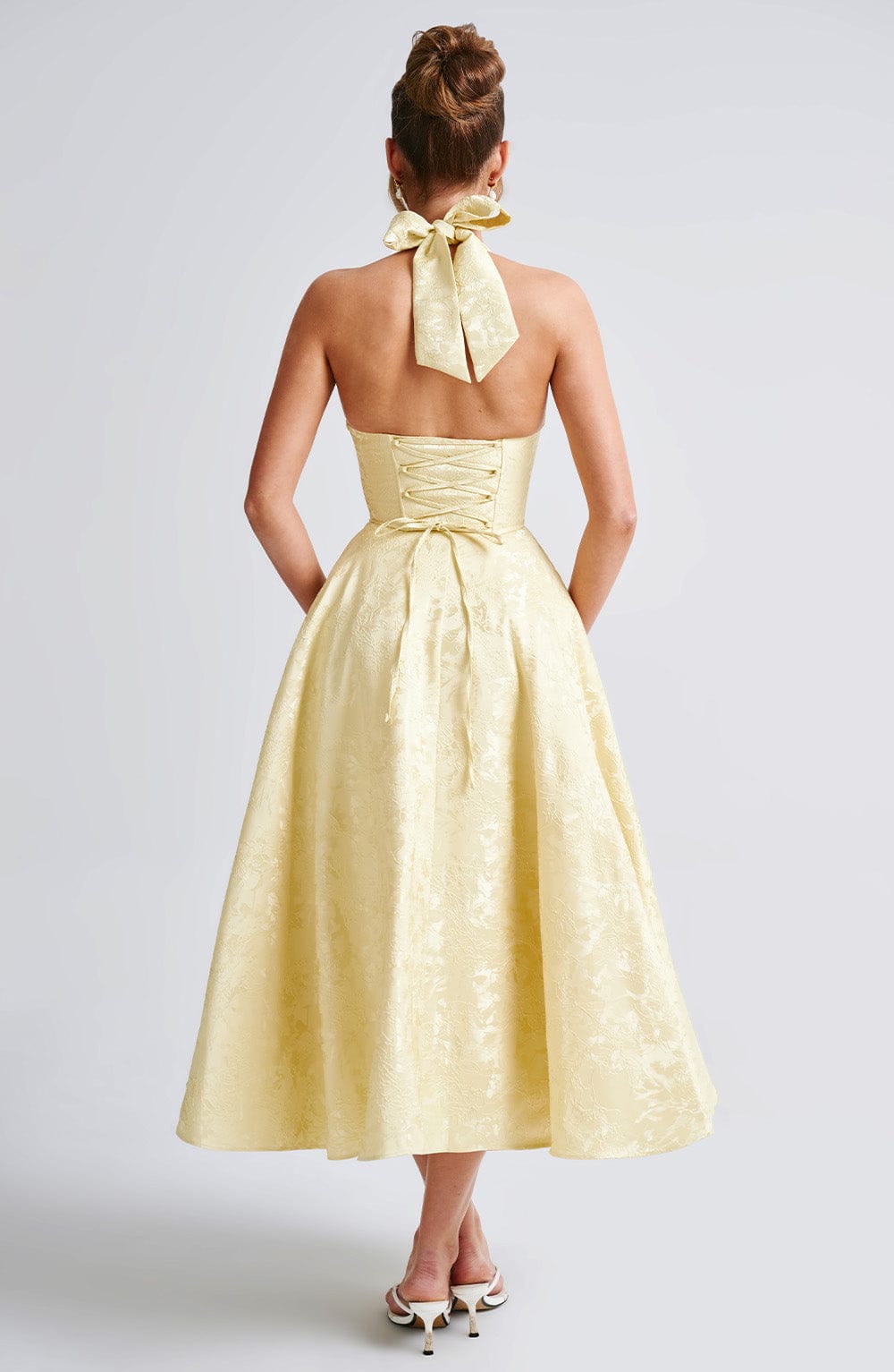Despoina Satin Midi Dress – Sheen, Twirl Hem
