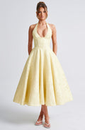 Despoina Satin Midi Dress – Sheen, Twirl Hem
